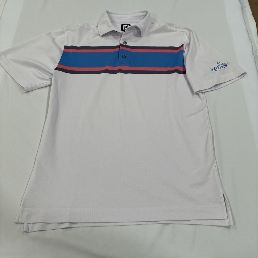 FootJoy‎ Golf Polo Shirt Striped Performance Mens Size Medium Indian Wells Logo